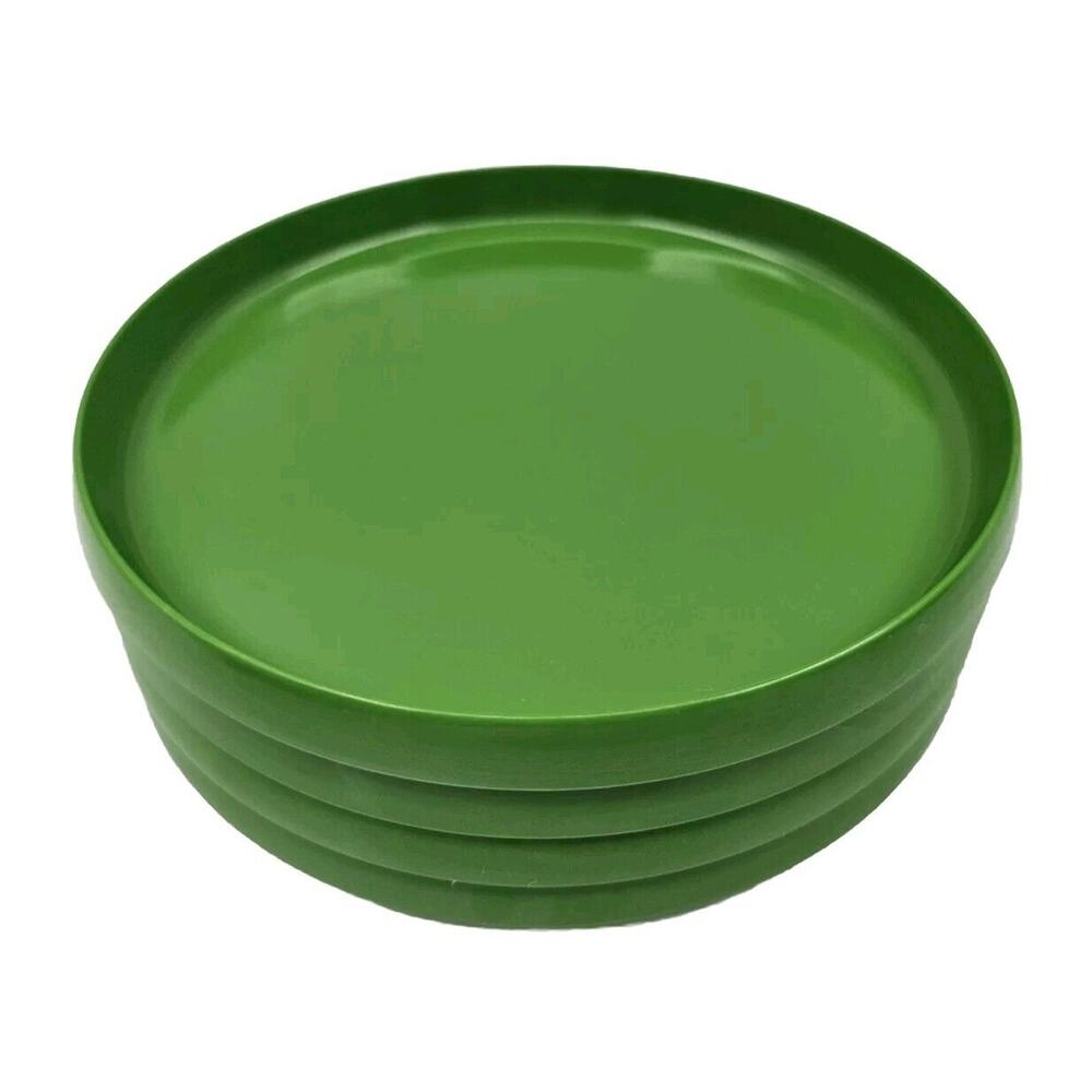 4 Vintage Oblique PMC Green Stacking Melamine Luncheon Plates 7 inch-FREE SHIP
